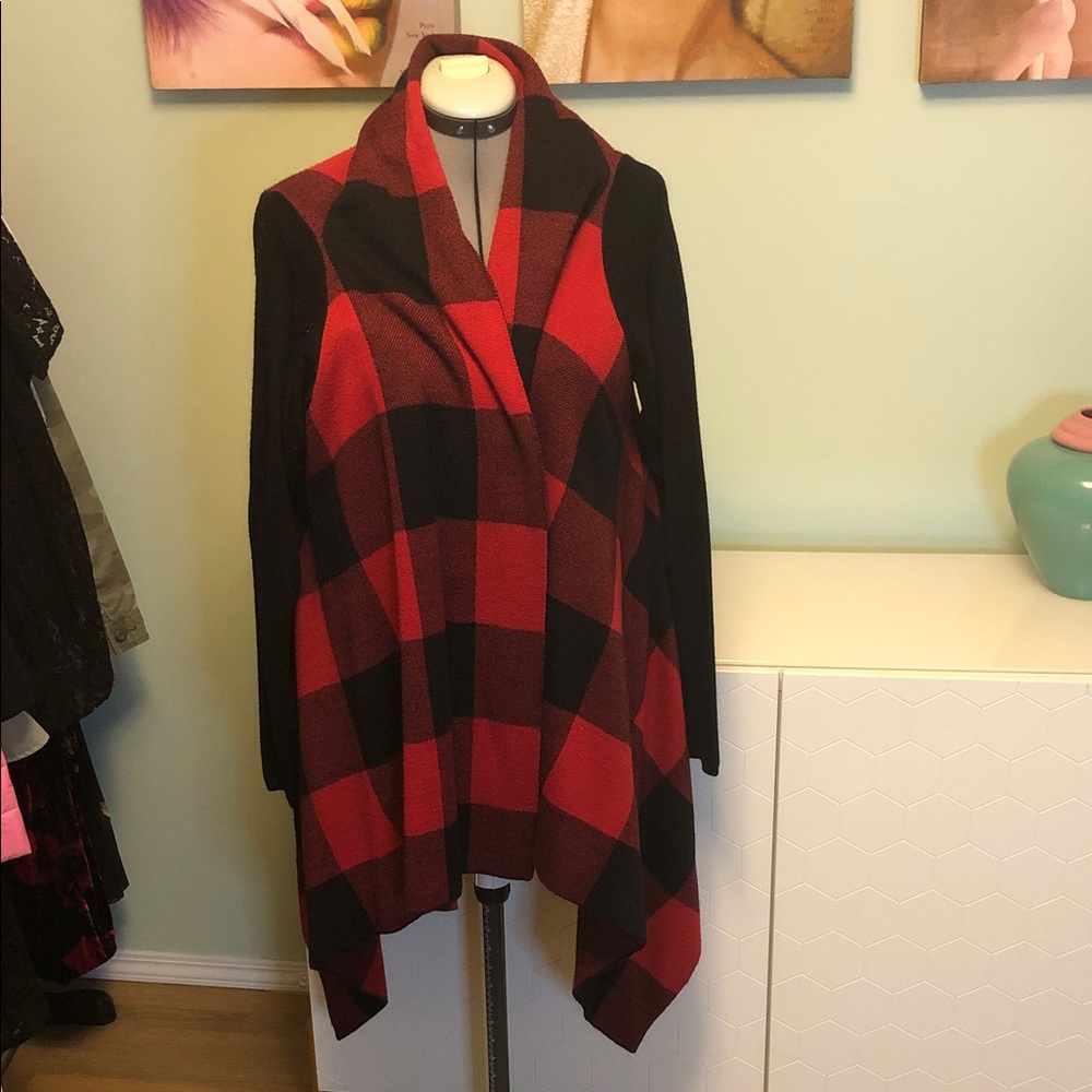 Torrid Red and Black Plaid Cardigan